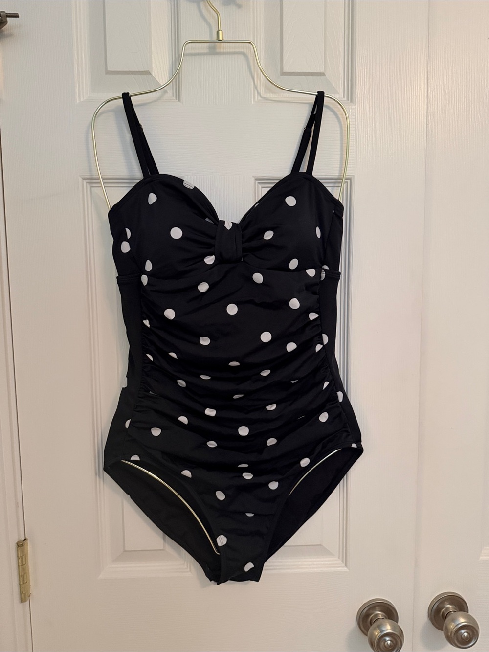 Shade & Shore Black and White Polka Dot One-Piece Swimsuit Retro Full Coverage M